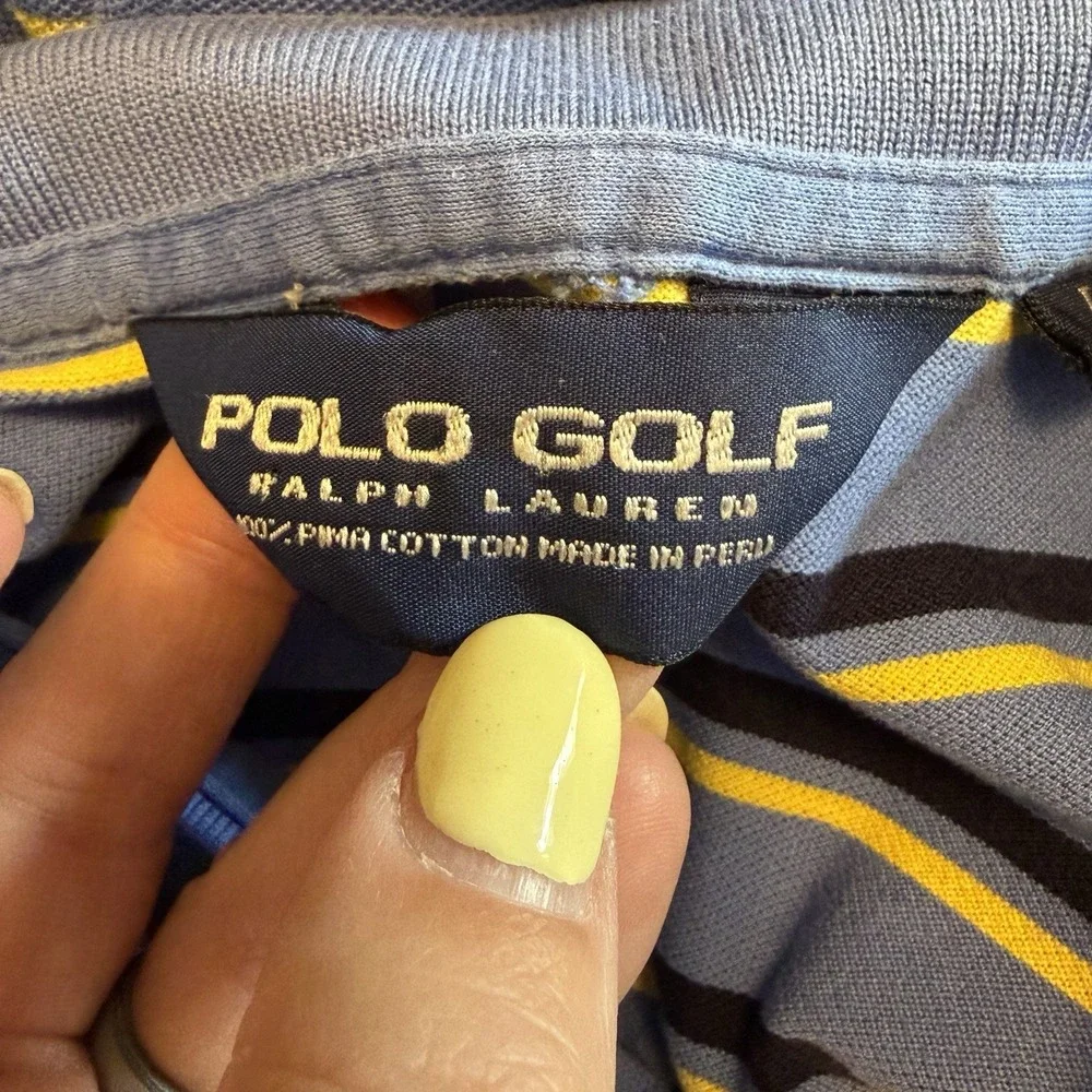 Polo Golf Large Mens Ralph Lauren Pima Cotton Blue Yellow Stripe Shirt Preppy